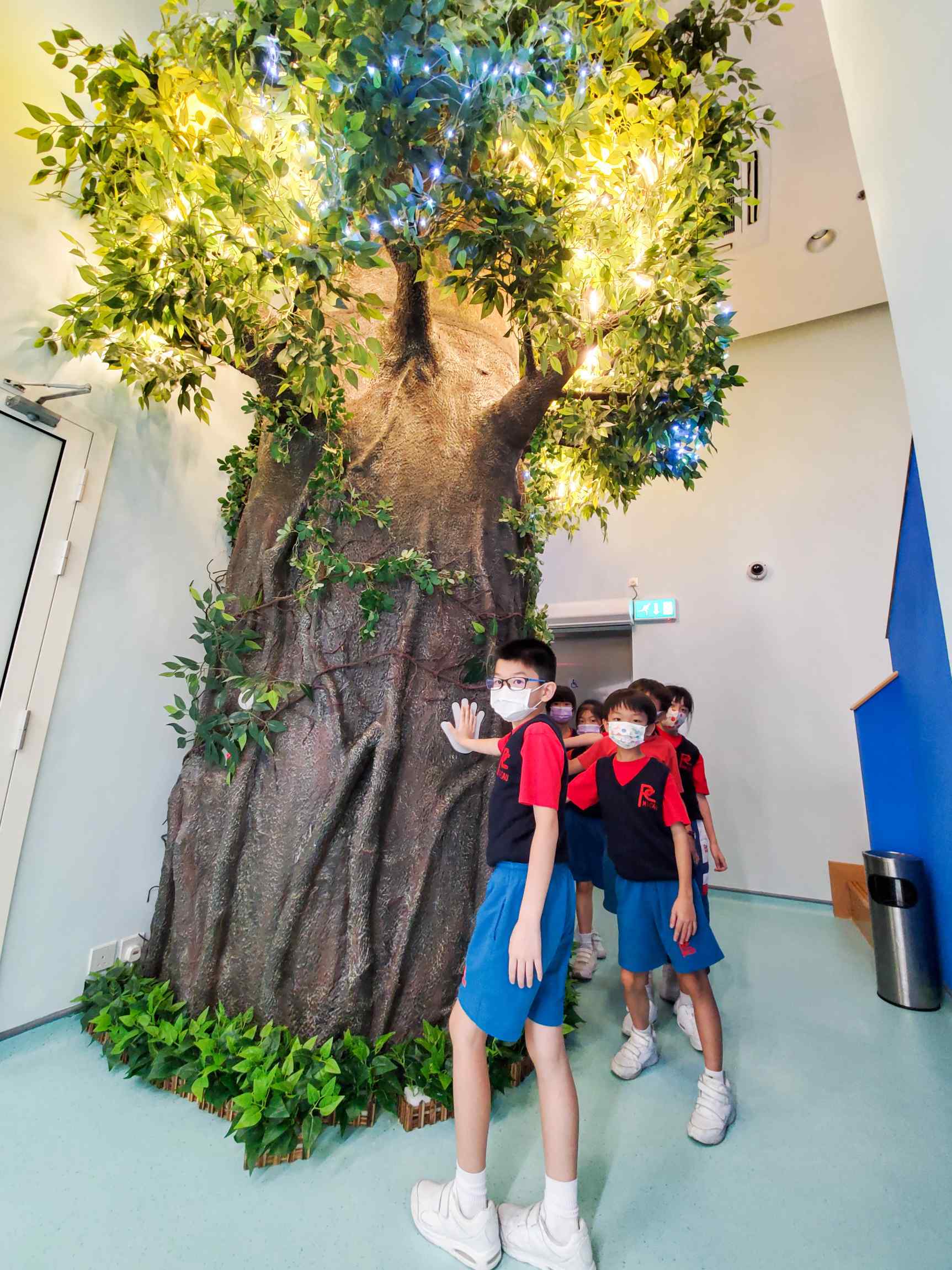 -學生在能量樹下集合廉潔能量